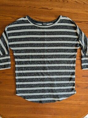 MIX by 41 Hawthorn Black Gray Striped Marled Knit 3/4 Sleeve Top M